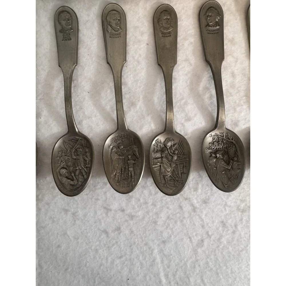 VTG Franklin Mint Pewter Spoon Set American Patriot Political Military Leader 13